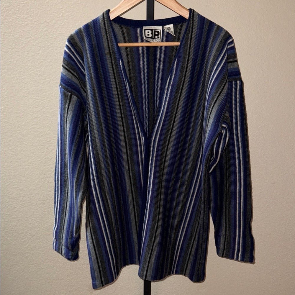 VTG BP. Nordstrom Pure Wool Multi Blue and Gray Striped Cardigan Men’s Size M